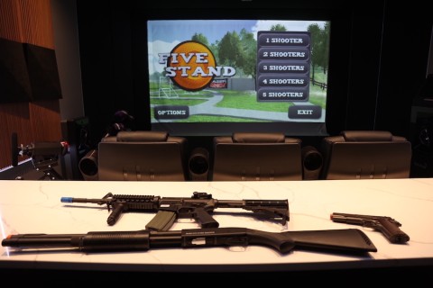 Five Stand shooter simulation game on a Golfzon simulator in the ResTech Systems showroom