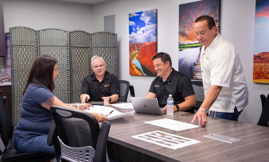 Team working in conference room
